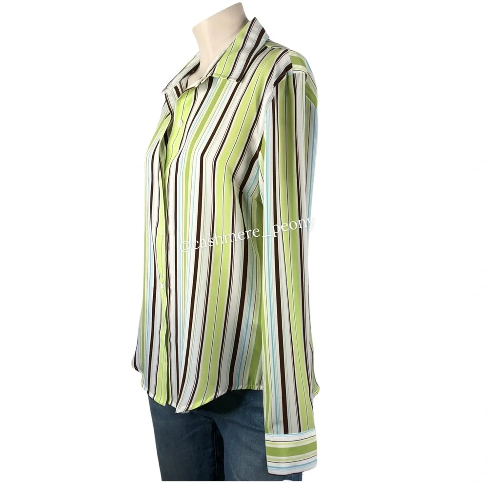J. Crew Green Striped Satin Blouse Shirt